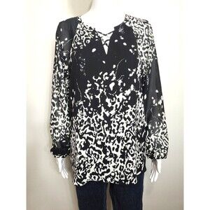 Laurie Felt Top Womens Size Medium Long Sleeves Semi Sheer Lined Black White
